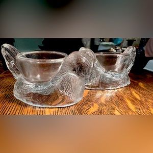 Vintage pair of clear glass chicken shaped egg cups